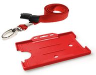 Customcard ltd® ID Card Holder and Lanyard Neck Strap with Lobster Metal Clip - Red. Recyclable Holder and ECO Friendly Lanyard (Red)