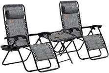 Outsunny Zero Gravity Chair Set with Side Table, Folding Reclining Chair with Cupholders & Pillows, Adjustable Lounge Chair for Pool, Backyard, Lawn, Beach, Gray