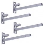 Atlantic F Type Glass Shelf Bracket 8 inch (Stainless Steel, Silver Matt Finish, Adjustable 6/8/10/12 mm, Pack of 4 Piece)