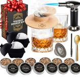 Whiskey Smoker Kit - Cocktail Smoker with Torch, 2 Whiskey Glasses, 2 Ice Ball Makers, 6 Flavors Wood Chips, Custom Smoker Top - Old Fashioned Smokers Kit - Drink Smoke Infuser - Fumoir a Whisky