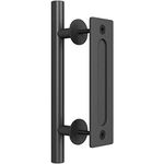 SMARTSTANDARD Heavy Duty 12" Pull and Flush Barn Door Handle Set, Large Rustic Two-Side Design, for Gates Garages Sheds Furniture, Black Powder Coated Finish, Round