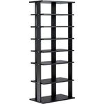 COSTWAY 7-Tier Shoe Rack, Freestanding Wooden Shoe Shelf Storage Stand, Single/Double Row Corner Shoes Organiser Unit for Home Hallway Entryway Closet (45 x 26 x 110cm, Black)