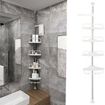 Hoiicco Corner Shower Caddy, Height Adjustable Corner Bathroom Shelf, 4-Tier Rustproof Corner Shower Caddy Stand Storage Organizer, Bathroom Space Saving Storage Rack (White)