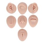 7PCS Piercing Practice Body Parts, Silicone Body Parts for Piercing Kit, Fake Body Parts, Soft Silicone Ear Mouth Nose Eye Tongue Navel Model (Middle Skin Color)