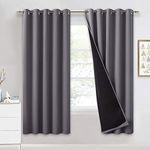 PONY DANCE Blackout Curtains - 100% Light Block Thermal Curtains with Black Liner Eyelet Top for Home Decoration Nursery Soundproof Panels for Kids Bedroom, 2 PCs, W 66 - L 72 inches, Grey