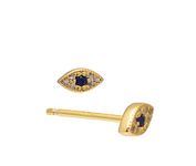 925 Sterling Silver Blue Evil Eye Cubic Zirconia Earrings Studs, Yellow Gold Plated