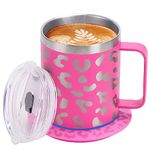 Self-Heating Coffee Mug,12oz Heated Mug,Powered by USB DC-5V,10W,131℉ Beverage Coffee Cup Warmer with Mug for Desk,Coffee Gifts (Rose & Leopard Print)