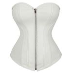 Grebrafan Zip Corsets Faux Leather Gothic Punk Bustier Top (UK(18-20) 4XL, White)