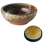 Wazakura Minoyaki Series Japanese Ikebana Essential Tool Kit, Small Round Ceramic Flower Vase and Kenzan Pin Frog for Floral Arranging - White Stripe and Terracotta Vase + 2in (61mm) Brass Kenzan