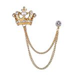 Rhinestones Crown Long Chain Brooch, Crystal Tassel Brooch Pin,Retro Suit Lapel Pins Collar Pin,Coat Tassel Chain Lapel Pins for Men's Suit Accessories (Gold)