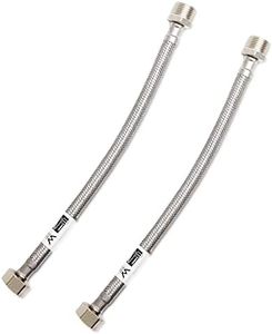 Masterwarehouse DN8 Flexible Braided Tap Hose 300mm Length, 1/2" Female Compression and Male Nut, 304 Stainless Steel (Pack of 2), Line Connects Kitchen Sink to Water Supply