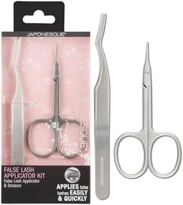 JAPONESQUE False Eyelash Applicator Kit, Stainless Steel Scissors And Tweezer Applicator Duo - Two Piece Kit For Easy, Natural Looking False Eyelashes, Works On Strips and Lash Clusters