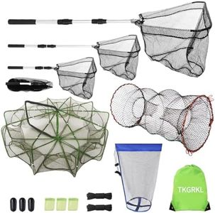 TKGRKL 4-in-1 Fish Trap Set, Folded Minnow Trap, Collapsible Crab Trap, Fish Basket & Adjustable Landing Net, Collapsible Portable Crawfish Trap Kit for Freshwater & Saltwater Fishing