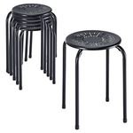 GiantexUK Stacking Stools Set of 6, Stackable Bar Chairs with Anti-Slip Feet & X-Shape Construction, Breathable Backless Kitchen Seating for Home Backyard Office, 120kg Weight Capacity (Black)