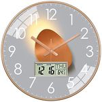 Evolluxi - 12-inch Digital Wall Clock with Day Week Temperature, Silent Quartz Movement Retro Design Ideal for Home, Office, Bedroom and Living Room Décor (Egg Digital)