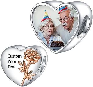 LaMenars Personalized Photo Charms Birth Flower Ottobre Cosmos Beads Argento Sterling Personalizzare Immagine Cuore d'amore per le donne Bracciali e collane Regali per le ragazze