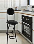 IYB 24-inch Seating Height Strong Heavy Duty Folding Chair with Foot Rest & Higher Height for Kitchen/Shop Counter/ Bar/Office /Breakfast/ Padded Black, Metal