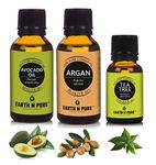 Earth N Pure Argan Oil, Tea Tree Oil & Avocado Oil Pack of 3 | Undiluted | 100% Natural & Therapeutic | For Aromatherapy | Mood Enhancers |Skin Care | Hair Care | Relaxation etc. | 15/30 ML Each