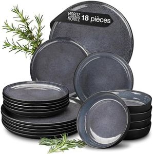 Moritz & Moritz VIDA service de table 6 personnes - 18 Pièces - services de vaisselle noir gris-bleu- 6x assiettes plates, 6x assiettes creuses, 6x assiettes à petit-déjeuner
