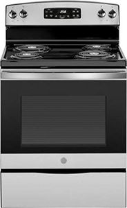 GE JB258RMSS 30 Freestanding Electric Range with 4 Coil Elements 5.3 cu. ft. Oven Capacity Self-Cleaning Oven Storage Drawer in Stainless Steel