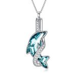 TOUPOP Dolphin Gifts for Women Sterling Silver Dolphin Crystal Pendant Necklace Jewelry Gifts for Women Mom on the Birthday Beach Mothers Day Graduation, Sterling Silver, Crystal