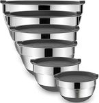 Umite Chef Mixing Bowls with Airtight Lids 6 Piece Stainless Steel Metal Nesting Storage Bowls by Umite Chef, Non-Slip Bottoms Size 7, 3.5, 2.5, 2.0,1.5, 1QT, Great for Mixing & Serving(Grey)