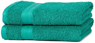 Amazon Basics 2 Hand towel for bathroom, Fade Resistant 100% Cotton Hand Towels, soft absorbent, 2-Pack (50x100 cm), Teal