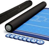 EVTHSU Poker Table Top Mat 70" X 35", Portable Texas Hold'em Casino Table Topper for 8 Players, Rubber Game Mat with Zipper Bag, 8 Coasters, 8 Hand Ranking Cards for Home Game Nights (Rectangle, Blue)
