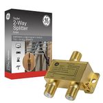 GE Digital 2-Way Coaxial Cable Splitter, 2.5 GHz 5-2500 MHz, RG6 Compatible, Works with HD TV, Satellite, High Speed Internet, Amplifier, Antenna, Gold Plated Connectors, Corrosion Resistant, 33526