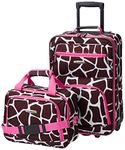 Rockland F102 Luggage Printed Luggage Set, Pink Giraffe, Medium, 2-Piece