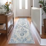 JINCHAN Area Rug 2x8 Washable Rug Hallway Indoor Vintage Blue Print Retro Distressed Carpet Rug Stair Runner Thin Mat Accent Rug Lightweight Non Slip Bathroom Kitchen Living Room Bedroom Stairway