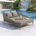 DEVOKO Metal Outdoor Pool Side, Garden, Balcony, Porch, Backyard, Terrace, Patio, Beach, Round 2 Seater Sofa Rope Unique Design Daybed Furniture Set (Grey)