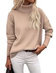 Zeagoo Women's Turtleneck Sweater 2024 Fall Winter Chunky Long Sleeve Knitted High Low Hem Trendy Basic Pullover Khaki