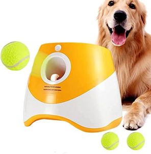 Dog Ball Launcher, Automatic Ball Thrower for Dogs, Interactive Puppy Pet Fetch Toy with 3 Tennis Balls, Adjustable Launching Distance for Yard,