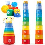 hahaland Rainbow Stacking Cups 10 Pcs Toys for 1 Year Old Girls Boys Toddler Toys with Lights Sounds Number Nesting Stacking Cups Educational Bath Baby Toys 12 18 Months 2 Year Old Girls Boys