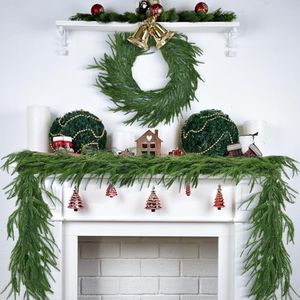 2Pcs 6FT Norfolk Pine Garland - Christmas Dense Winter Green Artificial Faux Greenery Real Touch for Mantle, Wall, Table, Home Xmas Holiday Decor (2)