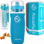 Hydracy Fruit Infuser Water Bottle - 1Litre Sport Bottle with Insulating Sleeve, Time Marker and Full Length Infusion Rod + 27 Fruit Infused Water Recipes eBook Gift - Aqua Blue