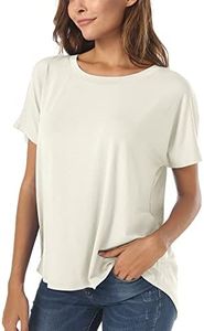 Herou Short Sleeve High Low Tops for Girls Summer Basic Loose Fitted Stretch tee Shirts Oyster Medium
