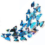 Somotersea 24PCS 3D Butterfly Wall Decals Removable Refrigerator Magnets Stickers Decor for Kids Room Decoration Home and Bedroom Art Mural Blue