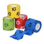 SEADESKY 4 Rolls Pet Vet Wrap Self Adhesive Cohesive Bandage 5cm x 4.5m Self Adherent Bandage for Dogs Vet Tape Elastic Pet Bandage Wrap for Wrist Ankle Sprains & Swelling