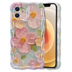 EYZUTAK Case for iPhone 11, Colorful Retro Oil Painting Flower Laser Beam Glossy Pattern Cute Curly Waves Border Exquisite Phone Cover Stylish Durable Soft TPU Protective Case for Girls Women - Green