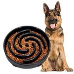 Large Pet Slow Feeder Dog Bowl, Slow Eating Dog Bowl Fun Puzzle Feeding Bowl Non Skid Bloat Stop Dog Food Bowl Interactive Maze Bowl Black