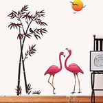 Decals Design 'Flamingos and Bamboo at Sunset' Wall Sticker (PVC Vinyl, 90 cm x 60 cm, Multicolour)