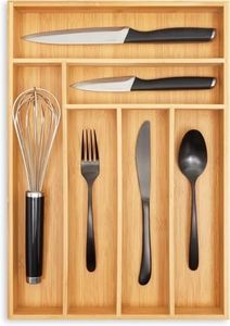 Juvale Bamboo Silverware Organizer for Drawer, Kitchen, 6 Slot Utensil Tray (17 x 11.75 x 1.75 In)