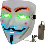 Diximus Halloween Masks LED Mask – V for Vendetta Mask Anonymous Guy Light Up Hacker Mask White (LED V Mask)