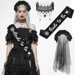 Goth Bride to Be Sash - 3 Pieces Bride Shower Party Decorations Set Gothic Hen Party Accessories Black Tassel Lace Necklace Bride to Be Sash and Bride Tiara Veil Bachelorette Party Supplies for Women