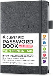 Clever Fox Password Book – Alphabetized Internet Address & Password Organizer – Computer & Website Password Keeper Notebook – Log-In Password Journal - Medium, A5, 8.3x5.8″, Hardcover (Mystic Gray)