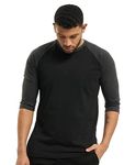 Urban Classics Mens Baseball T-Shirt, Contrast 3/4 Raglan Sleeve Shirt, Sports Shirt, Crew Neck, 100% Jersey Cotton, Black/Charcoal, L