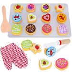 Slice and Bake Wooden Cookie Play Food Set for Kids Kitchen - Toy Food Accessories - Kids Pretend Cookies and Baking Sheet, Toy Baking Set for 3+ Year Old Boys Girls Birthday Gifts