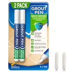 Grout Pen White Tile Paint: Waterproof Tile Grout Colorant and Sealer Marker for Cleaner Looking Floors & Whitener Without Bleach - White Narrow 5mm, 2 Pack (7mL)
